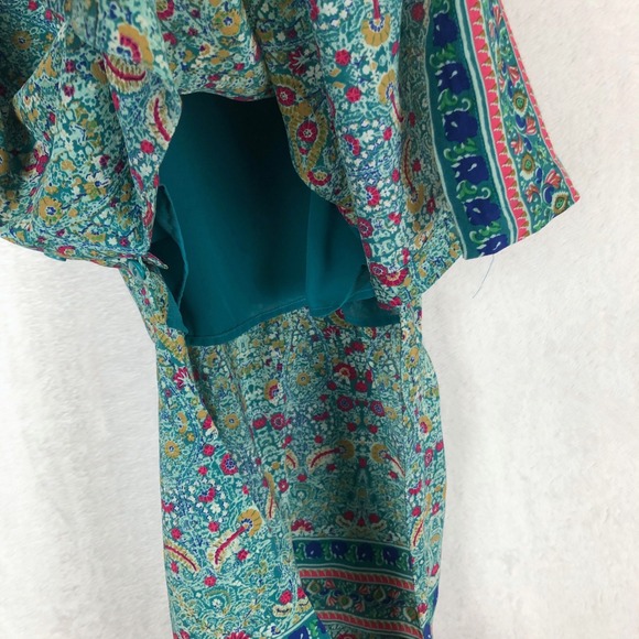 MAEVE Anthropologie 100% Silk Paisley Strappy Tunic Top Sz 8 Teal Hi-Lo Lined - Picture 9 of 11